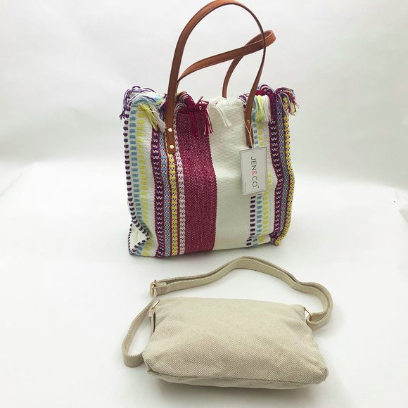 Jen & Co Madison Handwoven Bag in Bag Handwoven BohoTote & Smaller Crossbody Bag - Picture 2 of 7